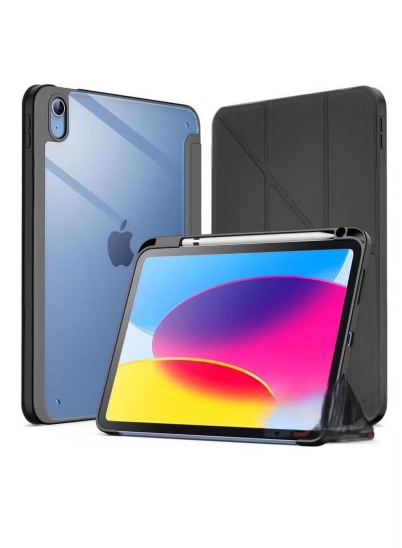 Case for iPad 10th Generation 10.9 Inch 2022 Built-in Pencil Holder Flexible Back Cover, Trifold Stand, Auto Sleep Wake Rebound Series Clear / Black - Image 1