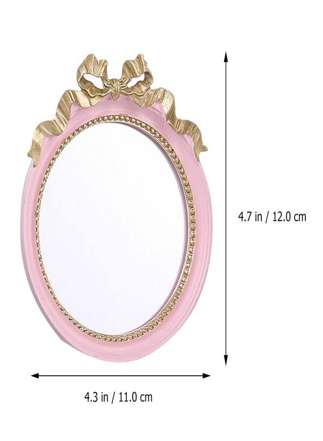 minkissy European Style Single Side Mirror with Bowknot Design, Wall/Tabletop & Handheld, Portable Single Side Cosmetic Mirror for Women Daily Use and Travel (Resin Pink) - Image 2