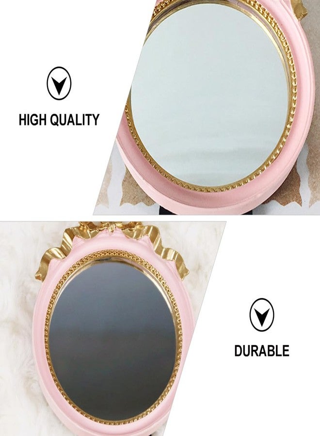 minkissy European Style Single Side Mirror with Bowknot Design, Wall/Tabletop & Handheld, Portable Single Side Cosmetic Mirror for Women Daily Use and Travel (Resin Pink) - Image 3