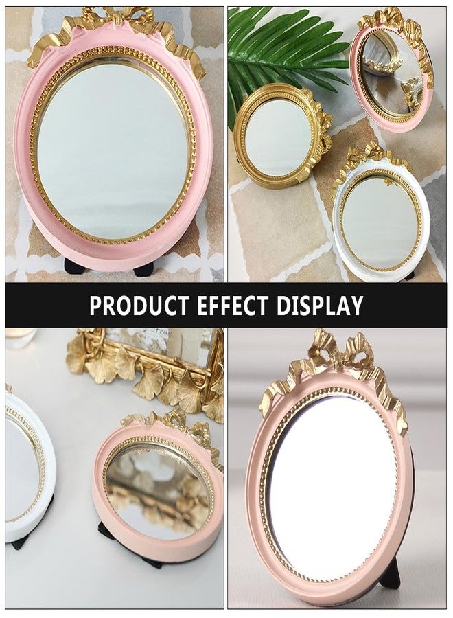 minkissy European Style Single Side Mirror with Bowknot Design, Wall/Tabletop & Handheld, Portable Single Side Cosmetic Mirror for Women Daily Use and Travel (Resin Pink) - Image 5