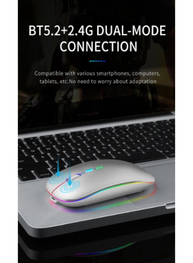 Wireless Bluetooth Mouse, Bluetooth  + 2.4GHz USB Wireless Receiver, Type-C Rechargeable Silent Bluetooth Wireless Mouse for PCs, Laptops, Tablets, Cell Phones, 3 Preset Adjustable DPI with RGB Lights - Image 3