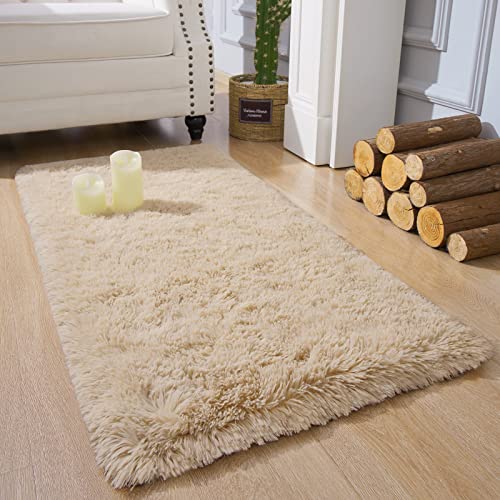 Chicrug Soft Runner Rug for Bedroom Living Room Plush Fluffy Rug 2x4 Feet Shag Furry Runner Rug Carpet Non Shedding for Nursery Children Kids Girls Room Home Decorative Camel
