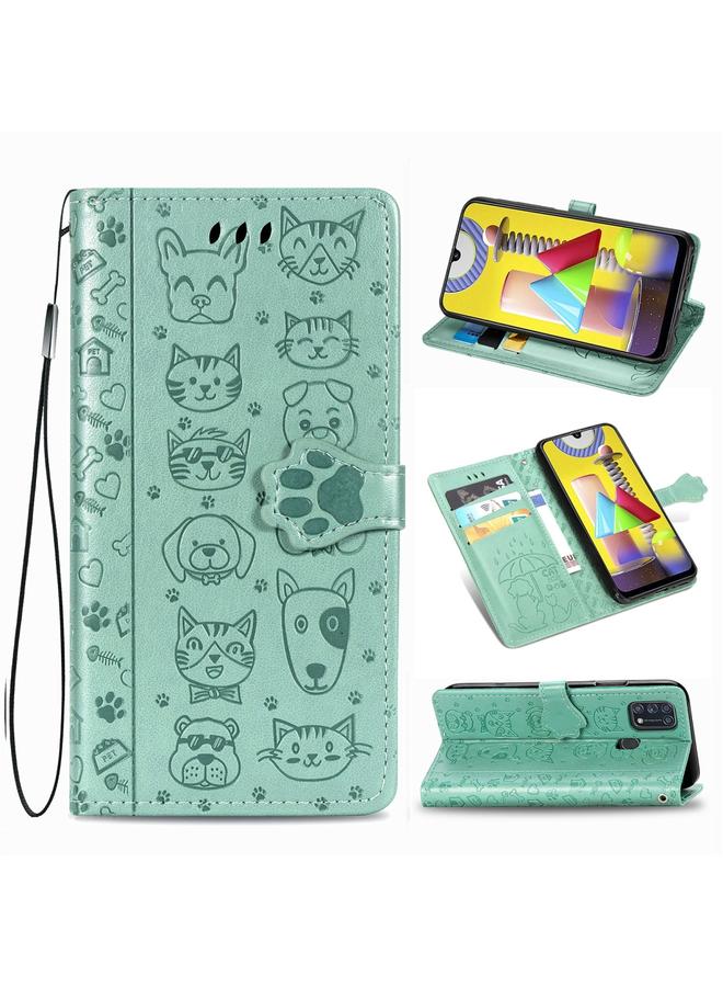 Zaboon Case For Galaxy M31 Cute Cat and Dog Embossed Horizontal Flip Leather Case with Bracket / Card Slot / Wallet / Lanyard - Image 1