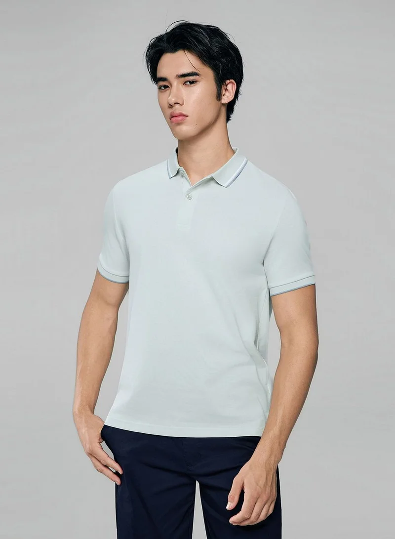 Men’s Slim Pique Solid Polo with Flat Knit Collar