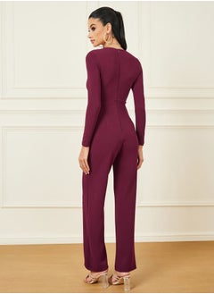 Styli Textured Knit Asymmetric Neck Straight Leg Jumpsuit  - Image 4