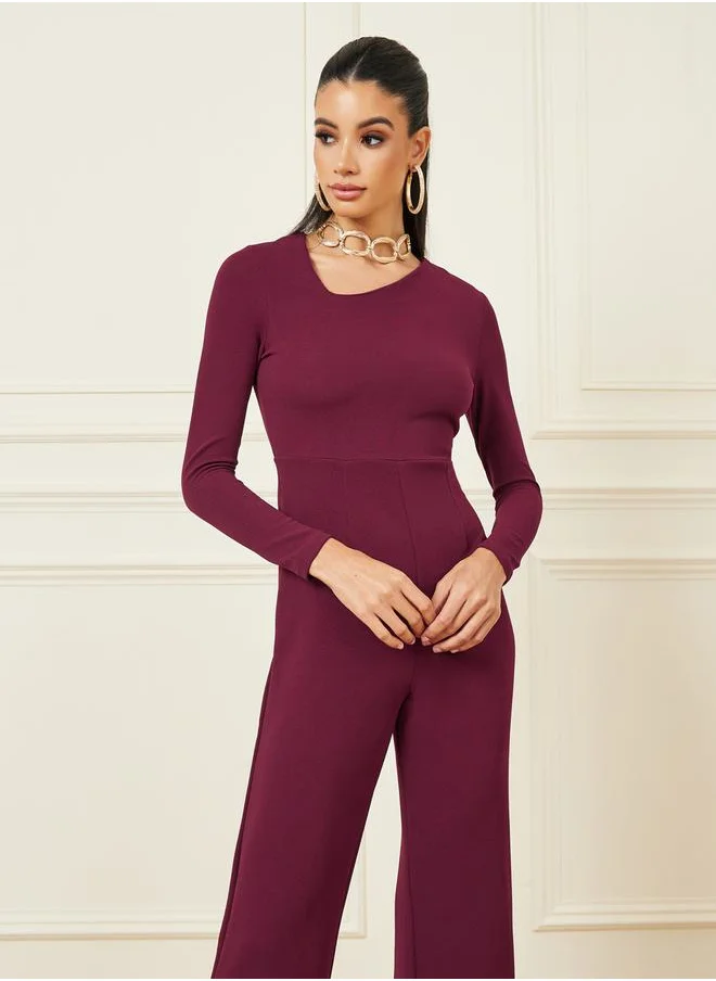 ستايلي Textured Knit Asymmetric Neck Straight Leg Jumpsuit