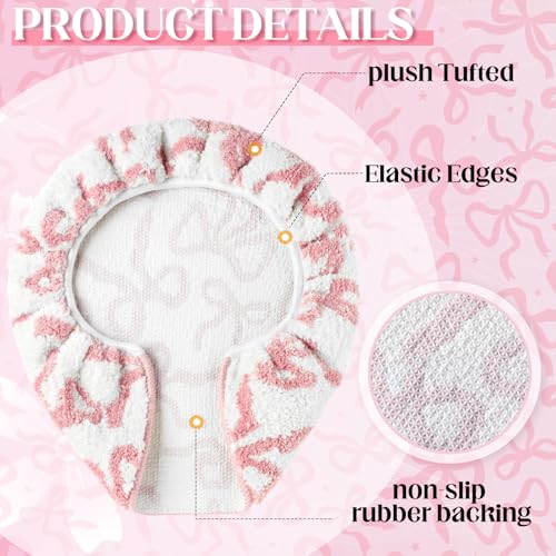 SmoothNovelty Toilet Lid Cover Washable Coquette Cute Plush Toilet Cover for Bathroom Decor Soft Microfiber 175 x 15 Inch Non Slip Rubber Backing Fits Most Round ElongatedPinkBow - Image 3