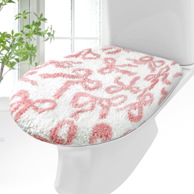 SmoothNovelty Toilet Lid Cover Washable Coquette Cute Plush Toilet Cover for Bathroom Decor Soft Microfiber 175 x 15 Inch Non Slip Rubber Backing Fits Most Round ElongatedPinkBow - Image 2