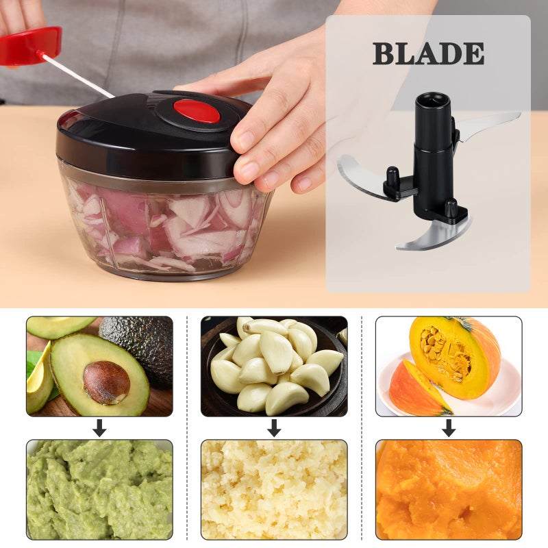 Cambom Manual Food Chopper Vegetable Cutter, Hand String Vegetable Chopper Onions Cutter for Vegetable Fruits Nuts BPA Free Food Safe Material, 500ml Black - Image 3