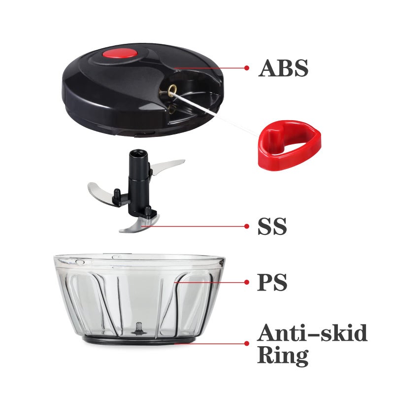 Cambom Manual Food Chopper Vegetable Cutter, Hand String Vegetable Chopper Onions Cutter for Vegetable Fruits Nuts BPA Free Food Safe Material, 500ml Black - Image 5