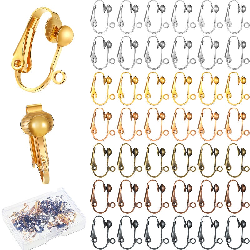 Kenning 42 Pieces ClipOn Earring Converter with Easy Open Loop Brass ClipOn Earring Converter for None Pierced Component DIY Turn Any Studs 7 Colors