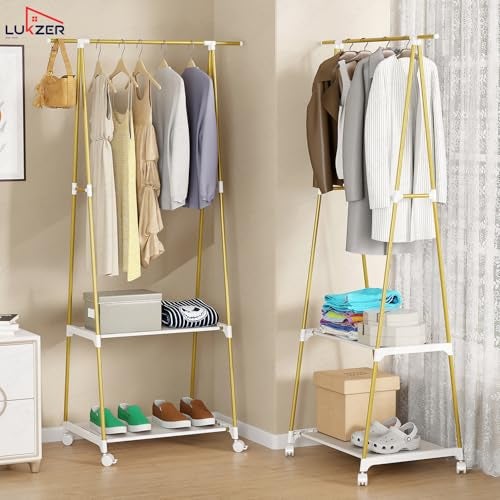 Lukzer A-Shape MGR-010/Gold Garment Rack | Multipurpose Coat Hanger, Clothes Organizer with 2 Bottom Shelves, Space-Saving Storage, Stylish Home Decor, Clothing Display (160 x 55 x 42cm) - Image 5