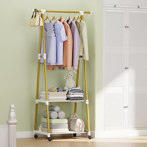 Lukzer A-Shape MGR-010/Gold Garment Rack | Multipurpose Coat Hanger, Clothes Organizer with 2 Bottom Shelves, Space-Saving Storage, Stylish Home Decor, Clothing Display (160 x 55 x 42cm) - Image 1