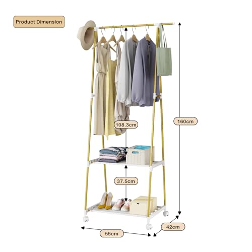 Lukzer A-Shape MGR-010/Gold Garment Rack | Multipurpose Coat Hanger, Clothes Organizer with 2 Bottom Shelves, Space-Saving Storage, Stylish Home Decor, Clothing Display (160 x 55 x 42cm) - Image 2