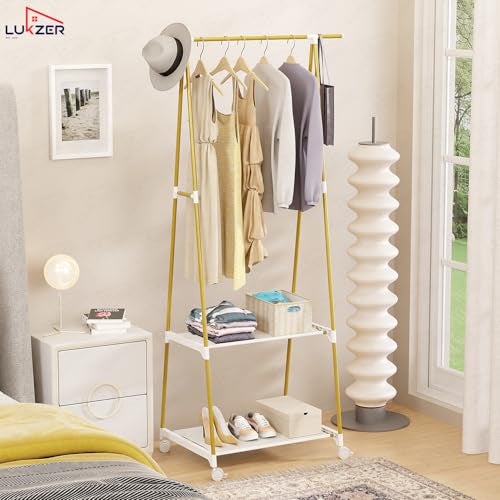 Lukzer A-Shape MGR-010/Gold Garment Rack | Multipurpose Coat Hanger, Clothes Organizer with 2 Bottom Shelves, Space-Saving Storage, Stylish Home Decor, Clothing Display (160 x 55 x 42cm) - Image 3
