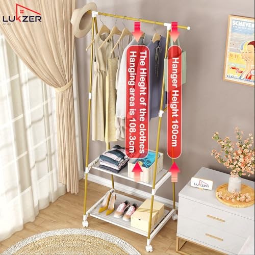 Lukzer A-Shape MGR-010/Gold Garment Rack | Multipurpose Coat Hanger, Clothes Organizer with 2 Bottom Shelves, Space-Saving Storage, Stylish Home Decor, Clothing Display (160 x 55 x 42cm) - Image 4