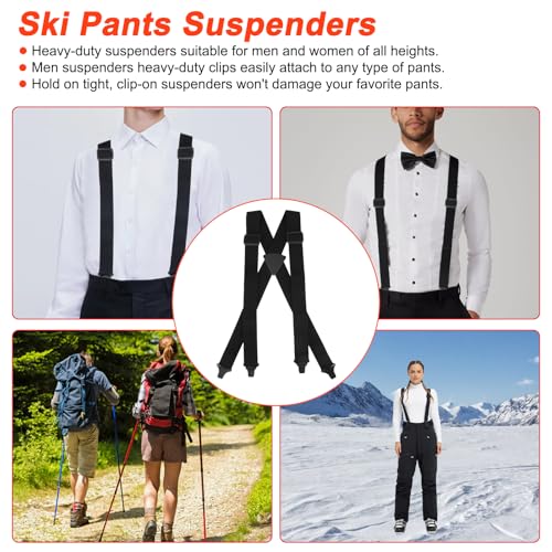 Vilapow Ski Pant Suspenders For Men & Women 1.5-Inch Wide Ski Suspenders Men Black Elastic Adjustable Mens Suspender Heavy Duty Clips Men's Classic X-Back Suspender - Image 2