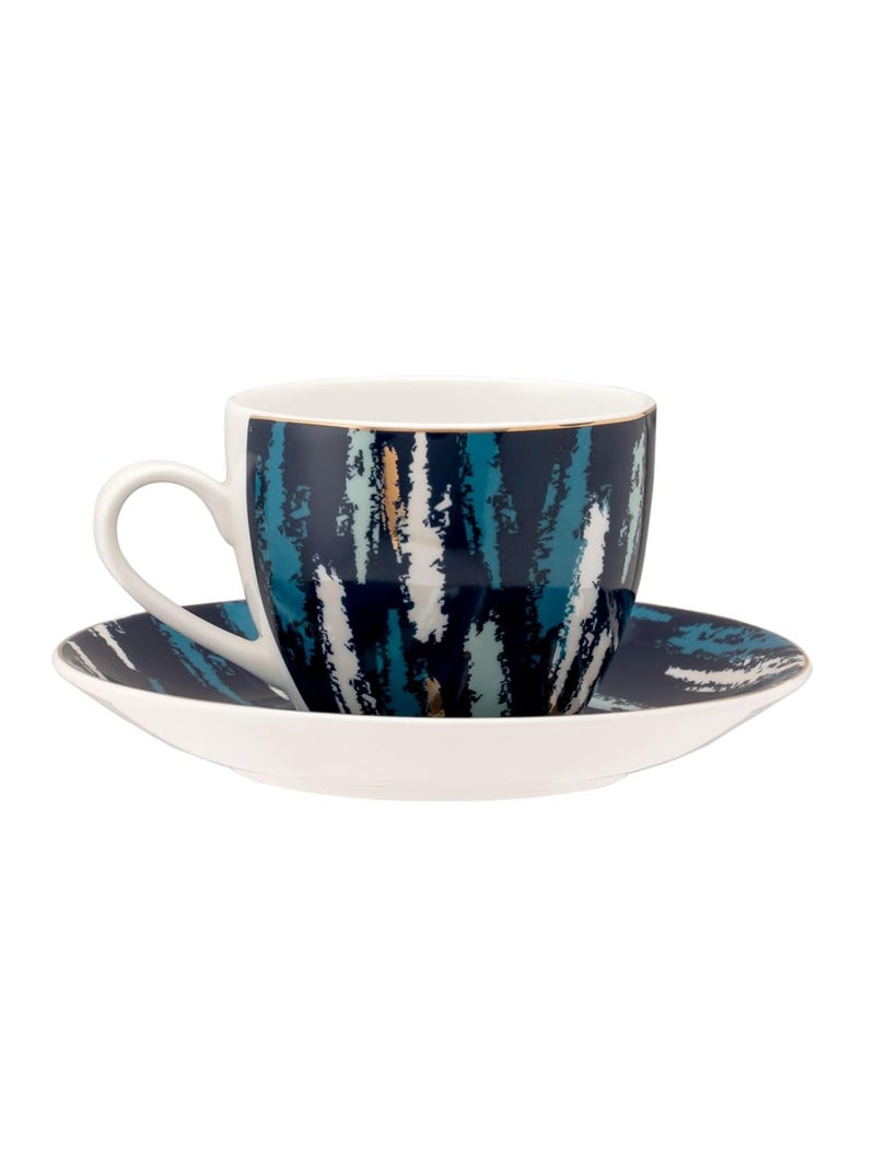 JCPL Fine Ceramic Printed Cup Saucer Set of 12 6 Cups 6 Saucers 180 ml Each Cream POSH D406 - Image 3