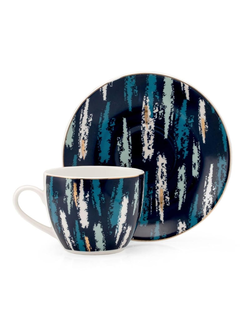 JCPL Fine Ceramic Printed Cup Saucer Set of 12 6 Cups 6 Saucers 180 ml Each Cream POSH D406 - Image 2