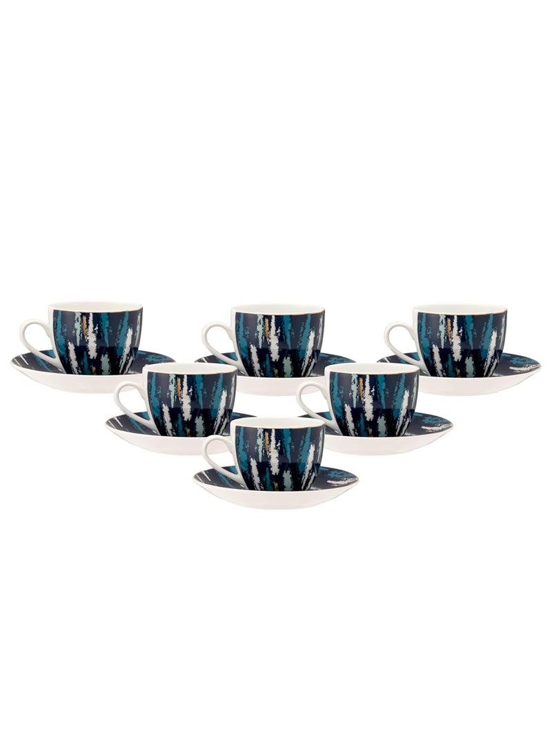 JCPL Fine Ceramic Printed Cup Saucer Set of 12 6 Cups 6 Saucers 180 ml Each Cream POSH D406 - Image 4