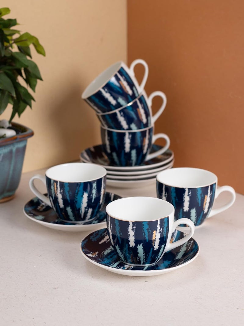 JCPL Fine Ceramic Printed Cup Saucer Set of 12 6 Cups 6 Saucers 180 ml Each Cream POSH D406 - Image 1