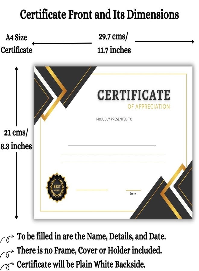 AanyaCentric Pack of 20 A4 Size 8.3 x 11.7 Inch Self Fill-in Certificate of Appreciation Pre Printed on Glossy Photo Paper For Recognition Achievement Completion Award for Student Employee Trainee - Image 3