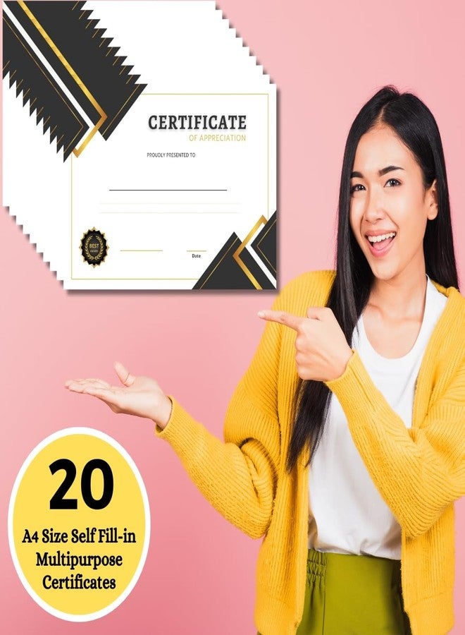 AanyaCentric Pack of 20 A4 Size 8.3 x 11.7 Inch Self Fill-in Certificate of Appreciation Pre Printed on Glossy Photo Paper For Recognition Achievement Completion Award for Student Employee Trainee - Image 2
