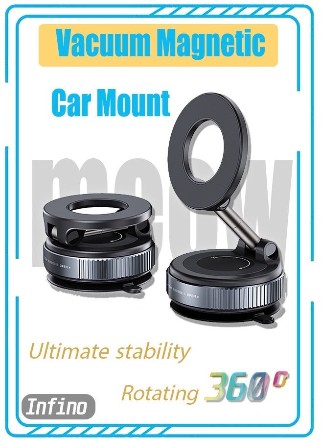 general Vacuum Magnetic Car Phone Mount - 360° Rotating Foldable Dashboard Suction Cup Holder with N54 Strong Magnet, Universal Compatibility for Smartphones (Black) - Image 1