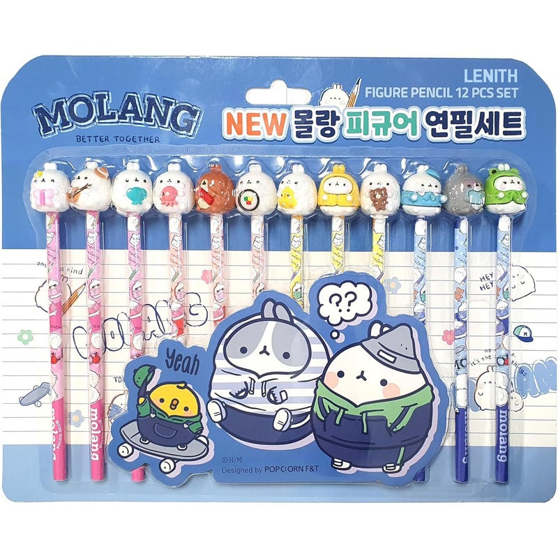 LENITH White Rabbit Molang Mini Figure Pencil Set Korean Stationery 12ea 1 set Blue/From Korean Animation/ëª°ëž‘ ì—°í•„ - Image 1