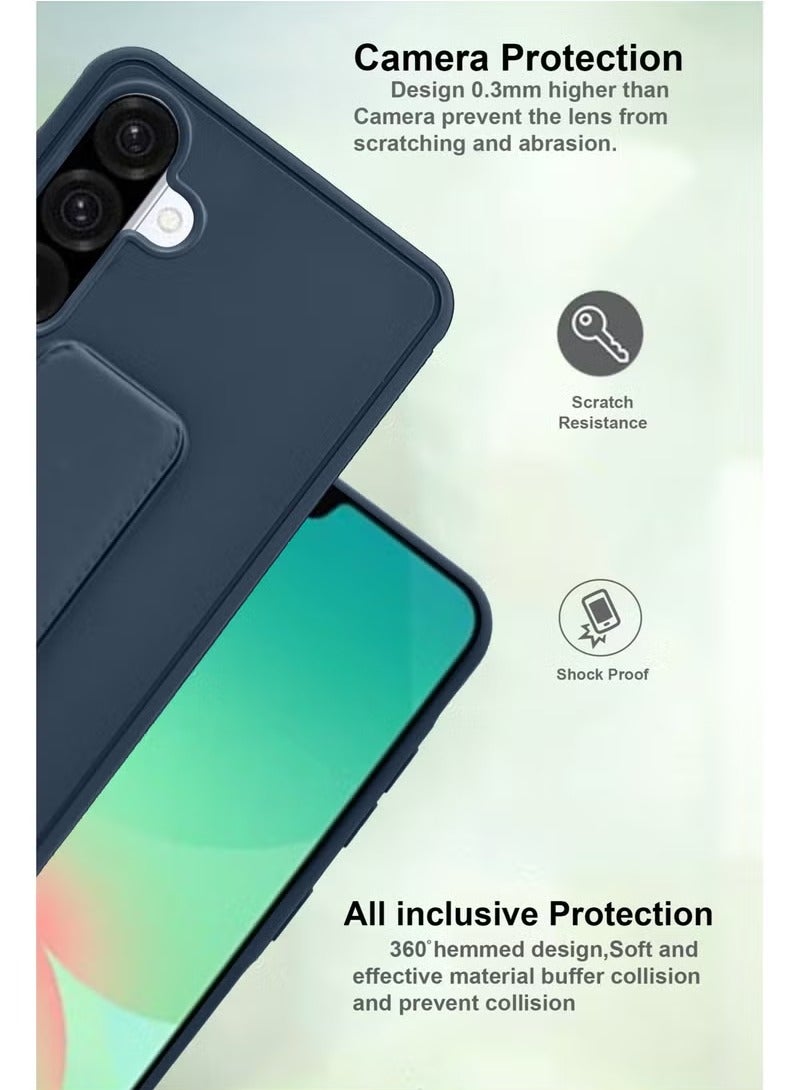 3-in-1 Magnetic Wrist Strap Hand Grip Stand Back Case Cover With Foldable Kickstand & Finger Strap for Samsung Galaxy A26- Navy Blue - Image 3