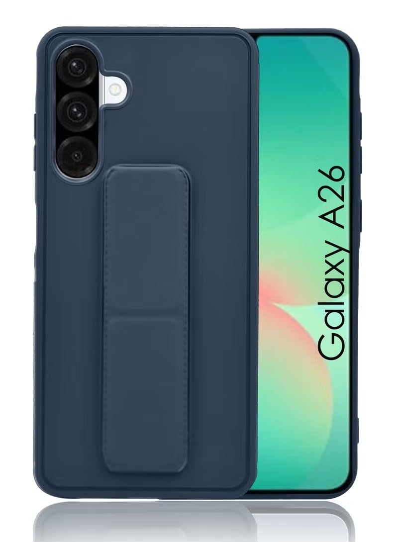 3-in-1 Magnetic Wrist Strap Hand Grip Stand Back Case Cover With Foldable Kickstand & Finger Strap for Samsung Galaxy A26- Navy Blue - Image 1