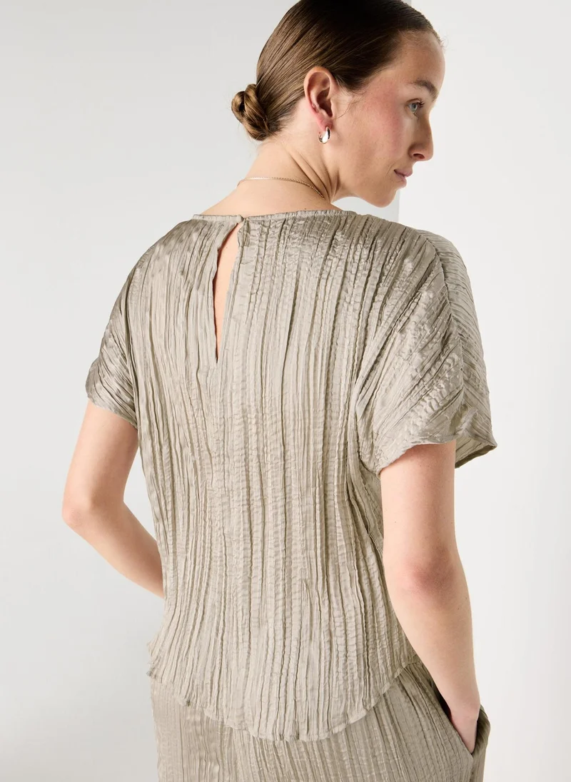 ماتلان Et Vous Taupe Crinkle Satin Co Ord Top