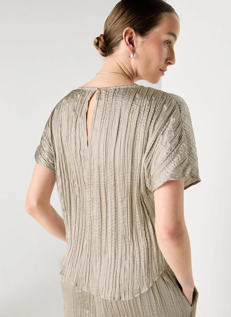 Matalan Et Vous Taupe Crinkle Satin Co Ord Top
