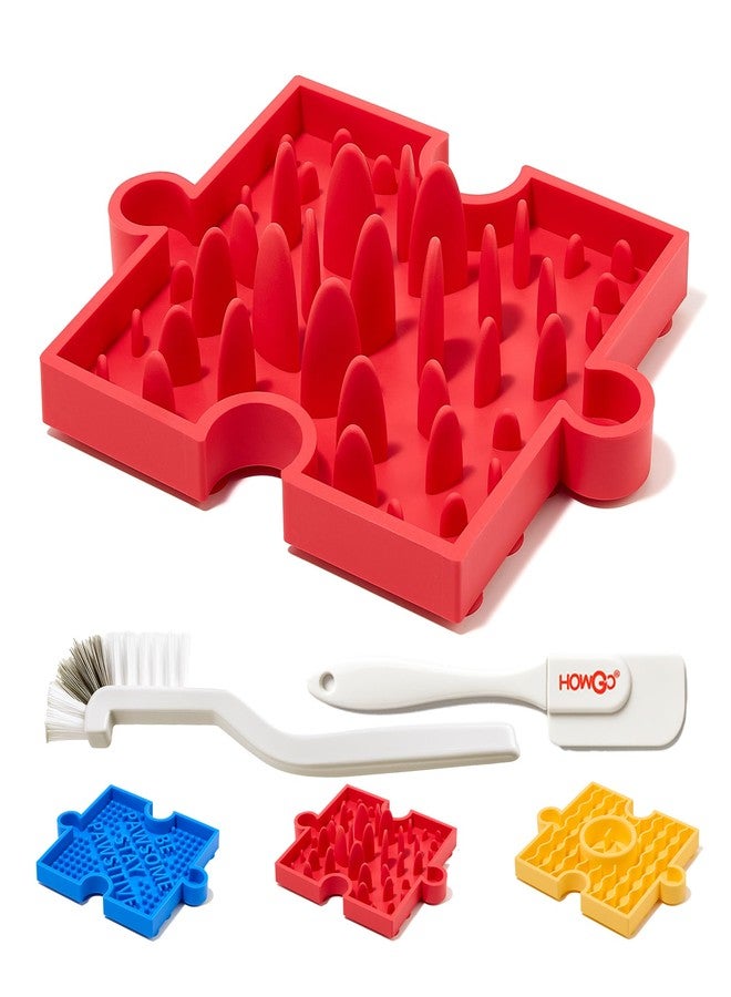 HowGo Puzzle Slow Feeder Lick Mat for Dogs, 38+ Suction Cups | Non-Slip Heavy Duty Maze Enrichment Bowl BPA-Free Silicone | Reduce Boredom Anxiety Free Combination (1PC, Red) - Image 1