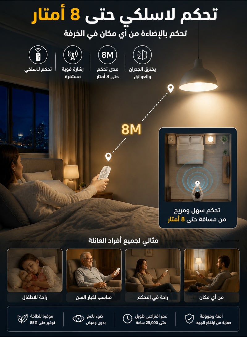 E27 Smart LED Light Bulb with Wireless Remote Control, Dimmable 3000K-6500K Color Temperature, Adjustable Brightness 1%-100%, Timer & Memory Function, 8M Remote Range, Energy Saving LED Lamp for Bedroom Living Room Office - Image 4