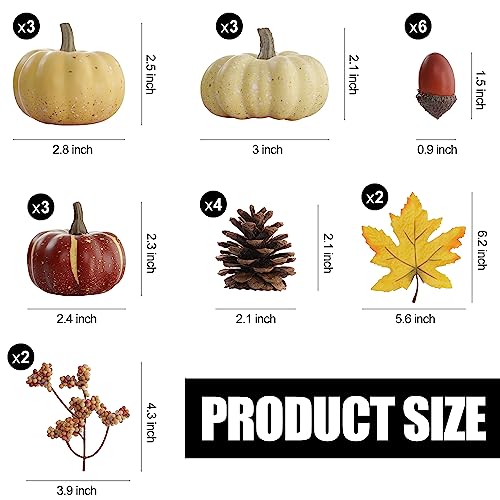Artgar Pumpkin Decor Set, 23 PCS Fall Harvest Decorations Including Mini Pumpkins, Acorns, Pinecones, Berries, Maple Leaves for Home Table Wedding DIY Fall Halloween Thanksgiving Decor - Image 2