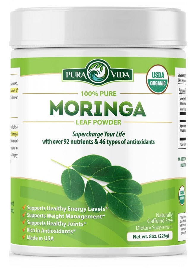 Pura Vida Moringa Moringa Powder Organic Single Origin - Moringa Powder, USDA Organic Moringa Oleifera, Moringa Leaf Powder - Perfect for Smoothies & Recipes. 8 oz.  - Image 1