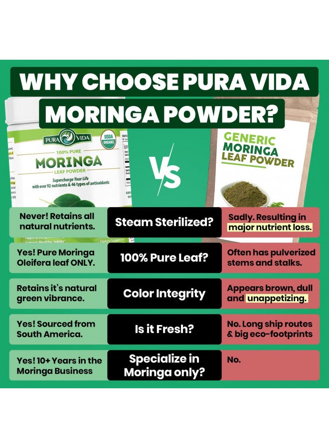 Pura Vida Moringa Moringa Powder Organic Single Origin - Moringa Powder, USDA Organic Moringa Oleifera, Moringa Leaf Powder - Perfect for Smoothies & Recipes. 8 oz.  - Image 2