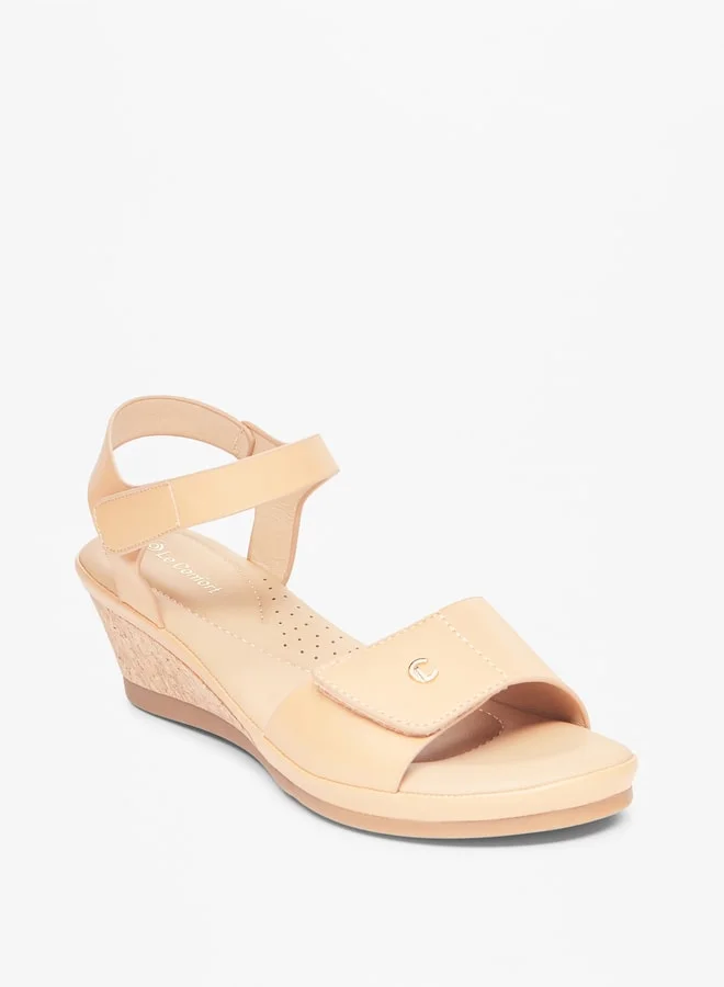 لو كونفورت Women's Solid Cork Wedge Sandals with Hook and Loop Closure