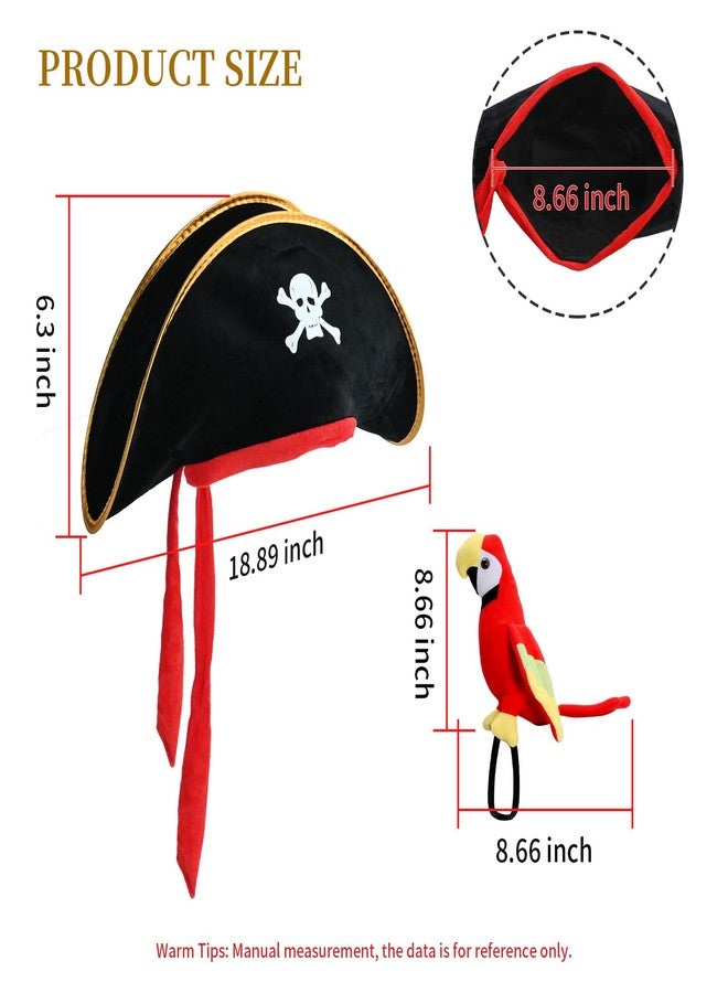 UOIENRT 2Pcs Pirate Hat Hat Skull Print & 10in Stuffed Parrot on Shoulder Pirate Costume Accessories for Halloween, School Play, Theater Performance - Image 2