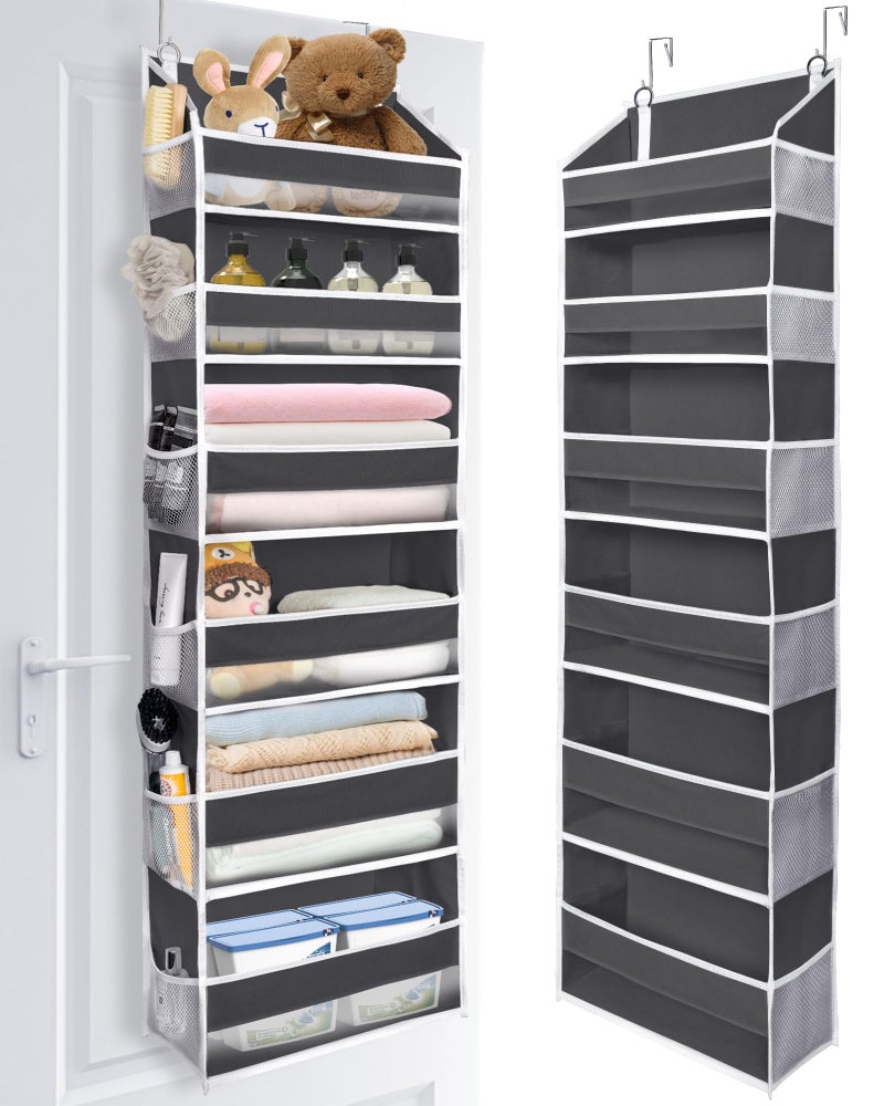 ULG Over The Door Organizer with 6 Large Pockets 12 Side Pockets 50lbs Weight Capacity Door Hanging Organizer for Bedroom Bathroom Pantry Nursery Storage Dark Gray