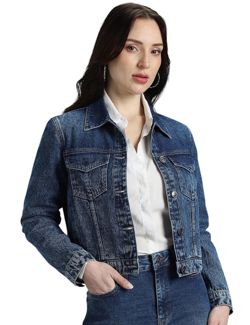 INKD Women's Overdyed Trucker Denim Jacket - Jacket for Women | 100% Cotton | Double Flap Pocket | Regular Fit | Full Sleeve Jacket - Image 1