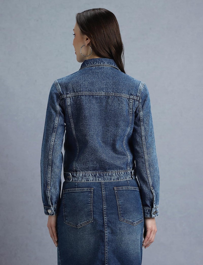 INKD Women's Overdyed Trucker Denim Jacket - Jacket for Women | 100% Cotton | Double Flap Pocket | Regular Fit | Full Sleeve Jacket - Image 2