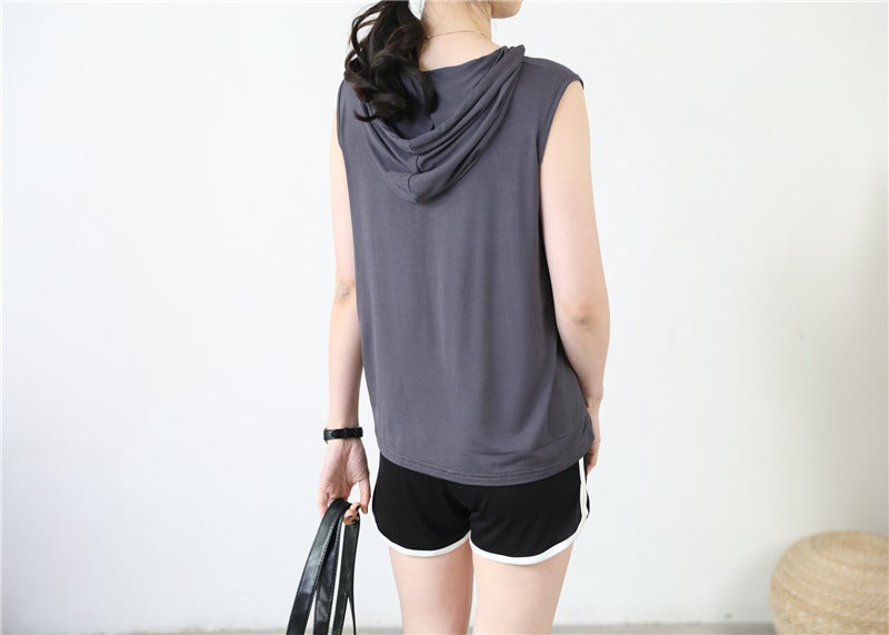 Modal Hooded T-Shirt Women'S Summer Thin Loose Large Size Sleeveless Base Shirt Casual Home Vest Sunscreen Top - Image 5