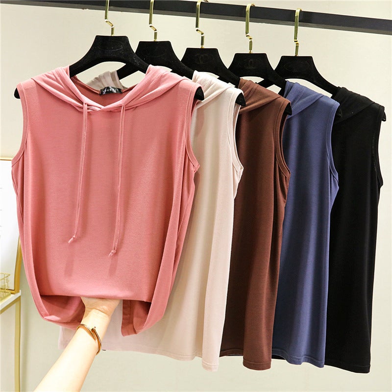 Modal Hooded T-Shirt Women'S Summer Thin Loose Large Size Sleeveless Base Shirt Casual Home Vest Sunscreen Top - Image 2