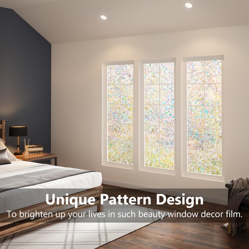 LEMON CLOUD Window Privacy Film, Decorative and Stained Glass Window Stickers, Rainbow Cling Holographic,No Glue Frosted Half Moon Anti-UV(17.5in. By78.7in) - Image 2