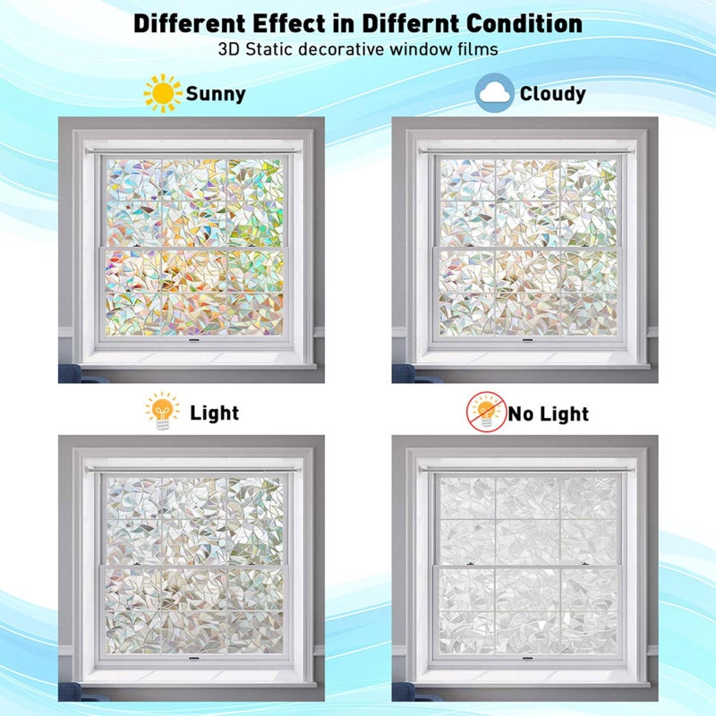 LEMON CLOUD Window Privacy Film, Decorative and Stained Glass Window Stickers, Rainbow Cling Holographic,No Glue Frosted Half Moon Anti-UV(17.5in. By78.7in) - Image 4
