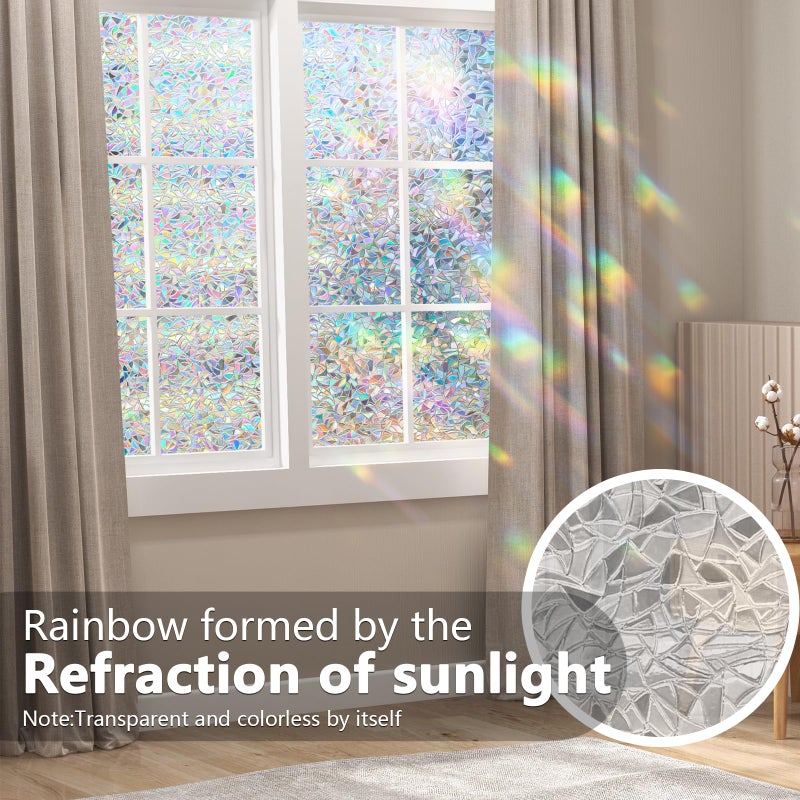 LEMON CLOUD Window Privacy Film, Decorative and Stained Glass Window Stickers, Rainbow Cling Holographic,No Glue Frosted Half Moon Anti-UV(17.5in. By78.7in) - Image 3