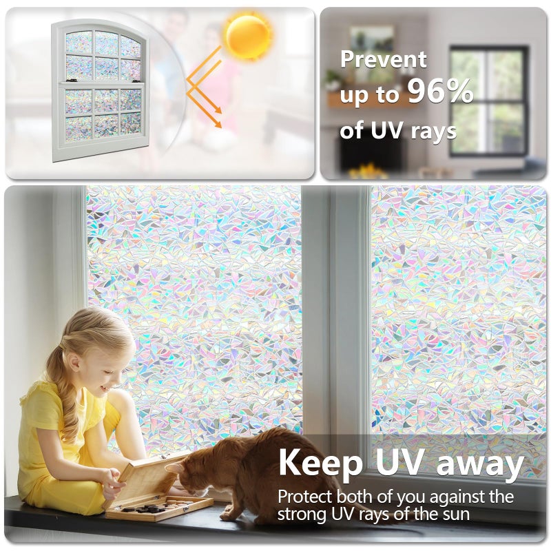 LEMON CLOUD Window Privacy Film, Decorative and Stained Glass Window Stickers, Rainbow Cling Holographic,No Glue Frosted Half Moon Anti-UV(17.5in. By78.7in) - Image 5
