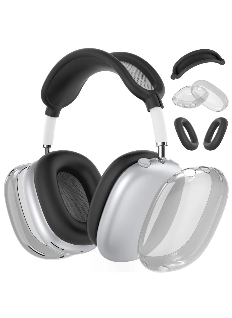 Generic - Silicone Cases Suitable for Apple AirPods Max 3-in-1 Headphones Anti-Scratch Clear Soft TPU Ear Cups Cover Headband Cover and Ear Pad Protector Case Skin Accessories (Black) - Image 1